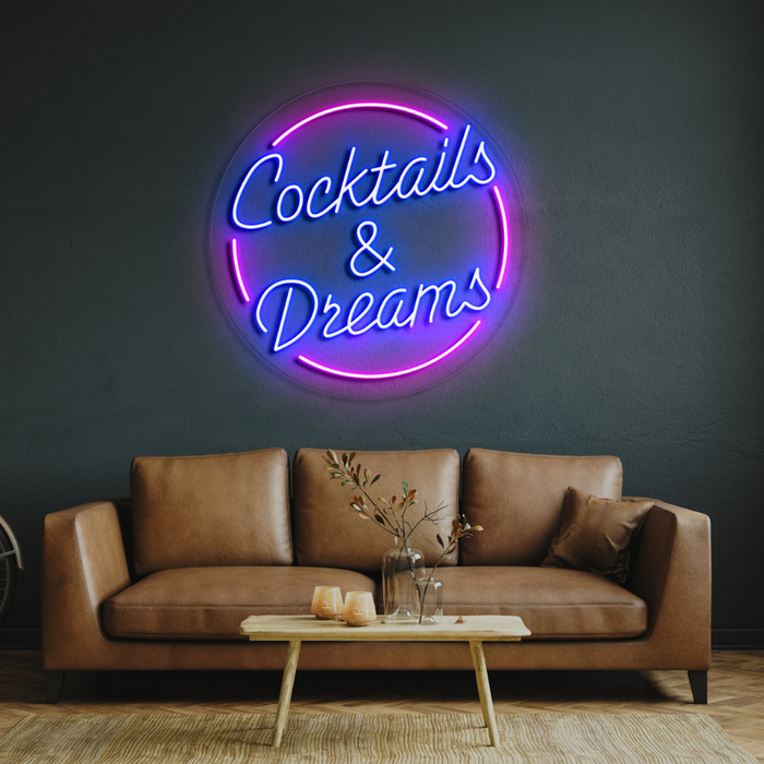 Cocktail & Dreams LED Neon Sign | Blue and Pink