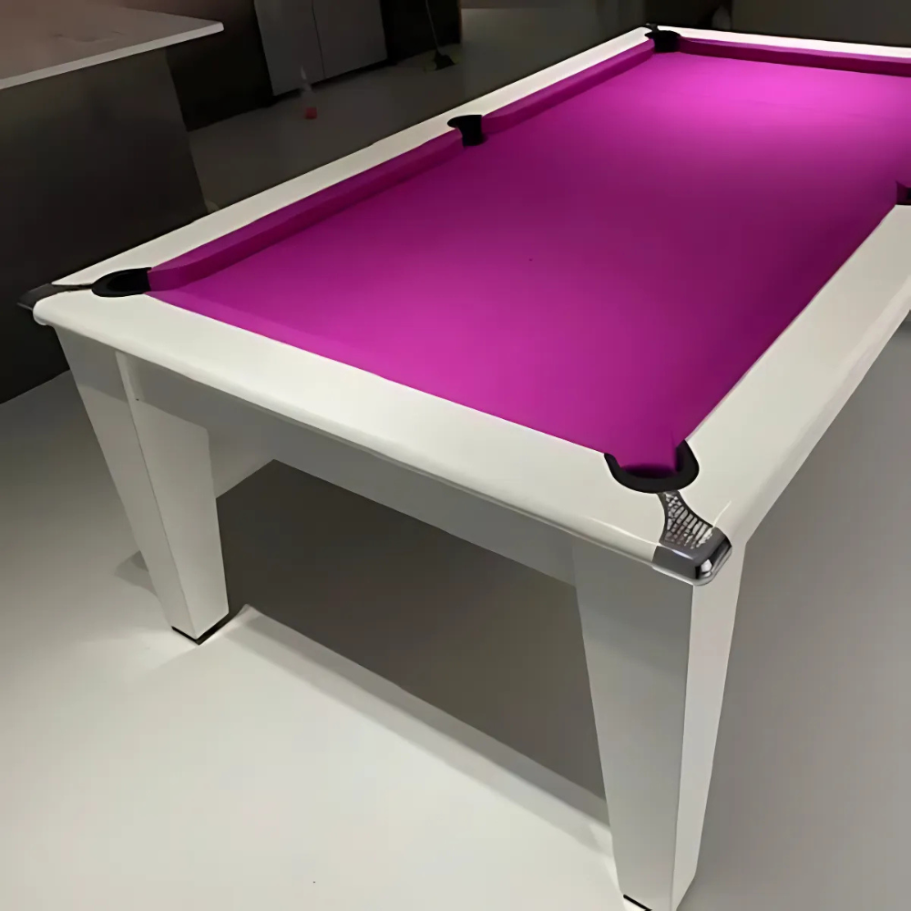 Gatley Classic Pool Dining Table | Gloss White | Elite Pro Fuchsia Cloth