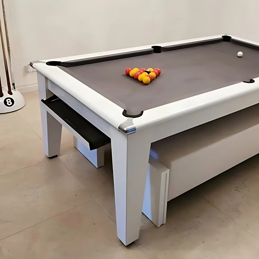 Gatley Classic Pool Dining Table | Gloss White | Elite Pro Bankers Grey Cloth