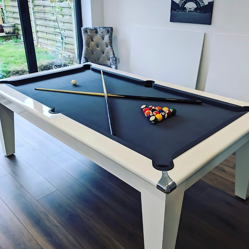 Gatley Classic Pool Dining Table | Gloss White | Smart Black Cloth