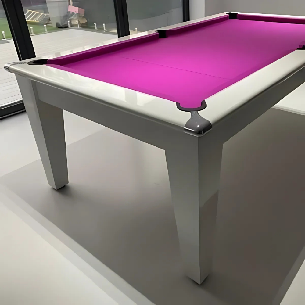 Gatley Classic Pool Dining Table | Gloss White | Elite Pro Fuchsia Cloth