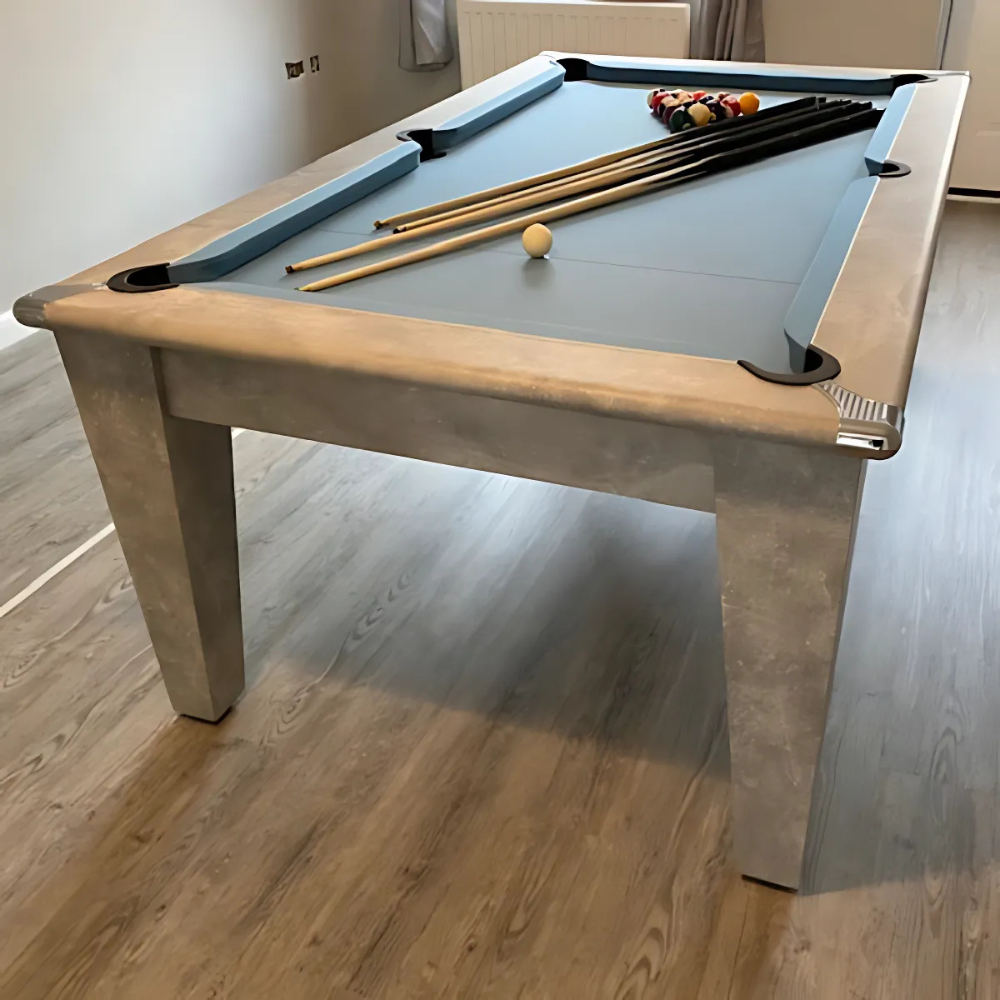Gatley Classic Pool Dining Table | Italian Grey | Elite Pro Powder Blue Cloth