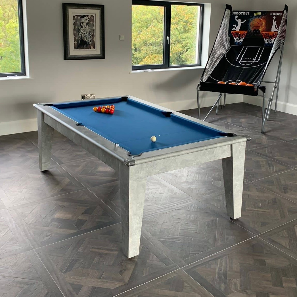 Gatley Classic Pool Dining Table | Italian Grey | Elite Pro Electric Blue Cloth