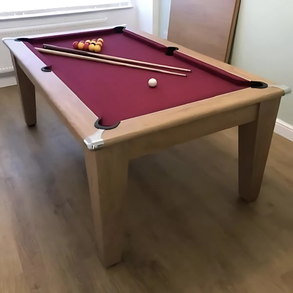 Gatley Classic Pool Dining Table | Oak | Smart Maroon Cloth