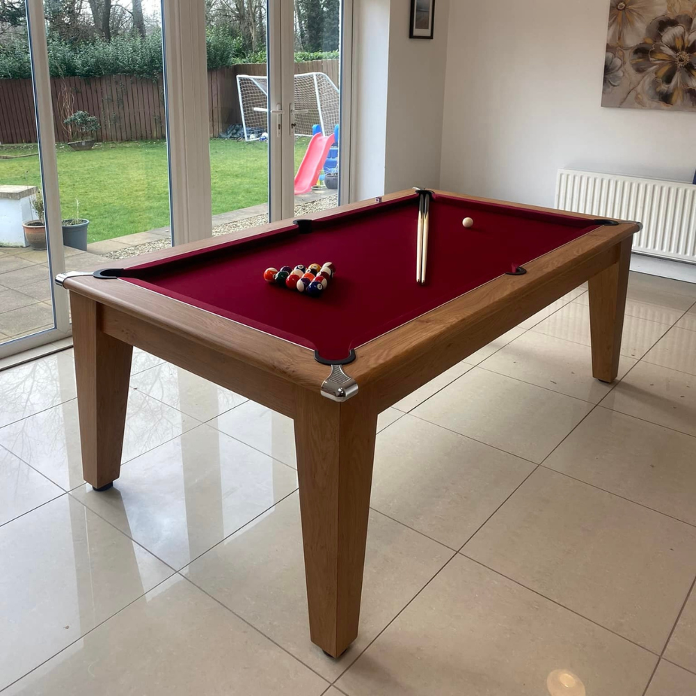 Gatley Classic Pool Dining Table | Oak | Strachan Burgundy Cloth