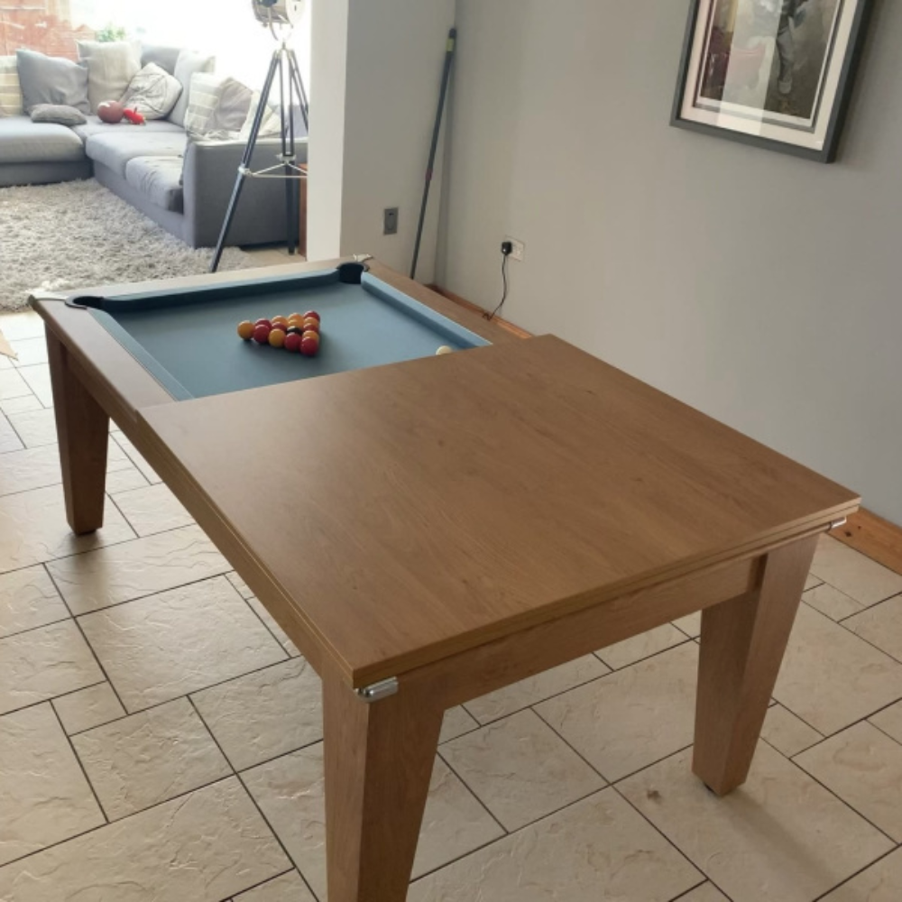Gatley Classic Pool Dining Table | Oak | Elite Pro Powder Blue Cloth