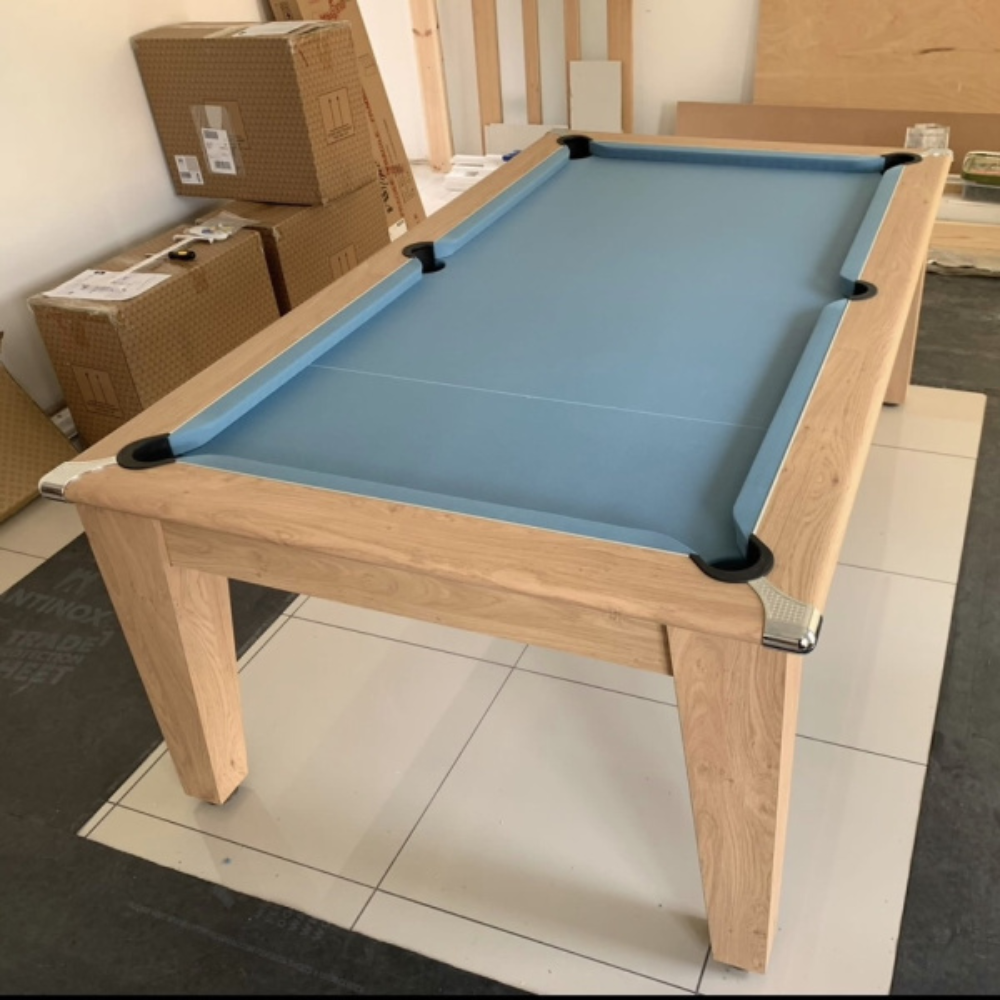 Gatley Classic Pool Dining Table | Oak | Elite Pro Powder Blue Cloth