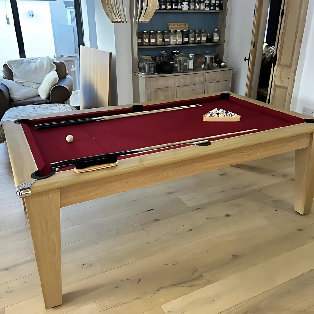 Gatley Classic Pool Dining Table | Oak | Strachan Burgundy Cloth