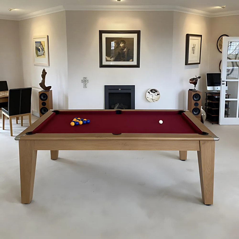 Gatley Classic Pool Dining Table | Oak | Smart Maroon Cloth