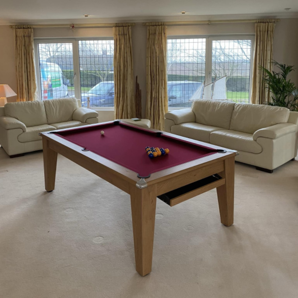Gatley Classic Pool Dining Table | Oak | Smart Maroon Cloth