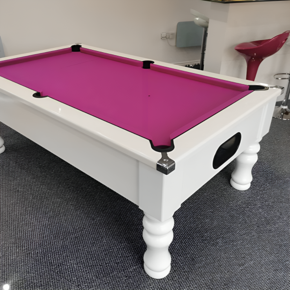 Cry Wolf Turned Leg Pool Table | White | Elite Pro Fuchsia Cloth
