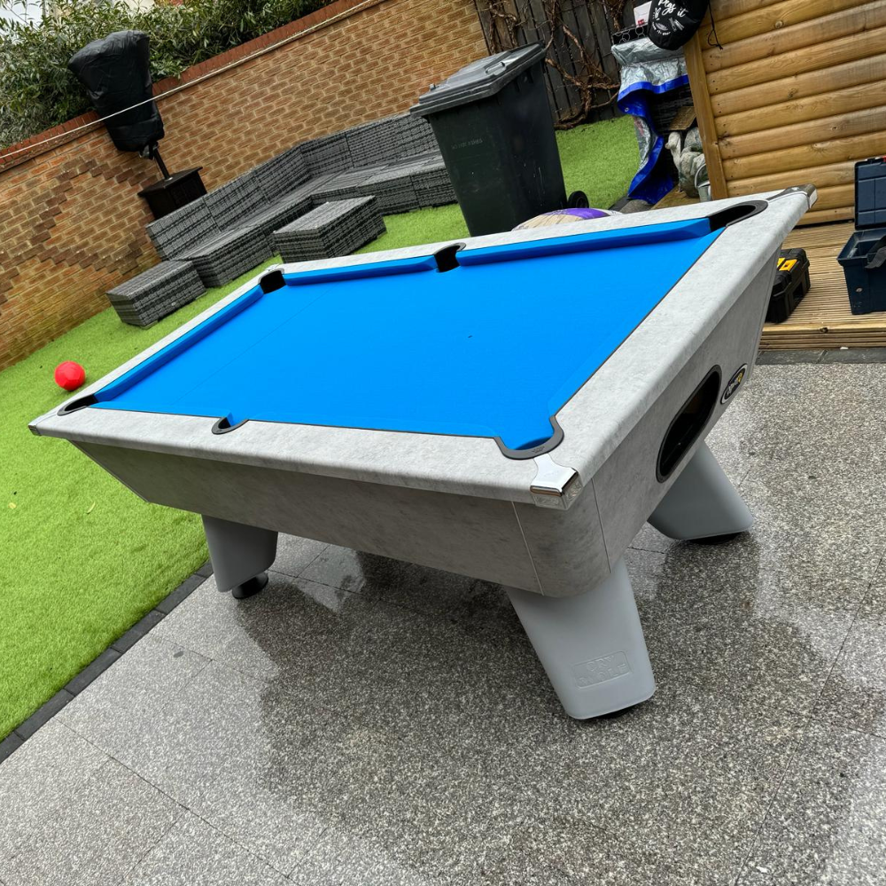 Cry Wolf Outdoor Pool Table | Urban Grey | Elite Pro Royal Blue Cloth