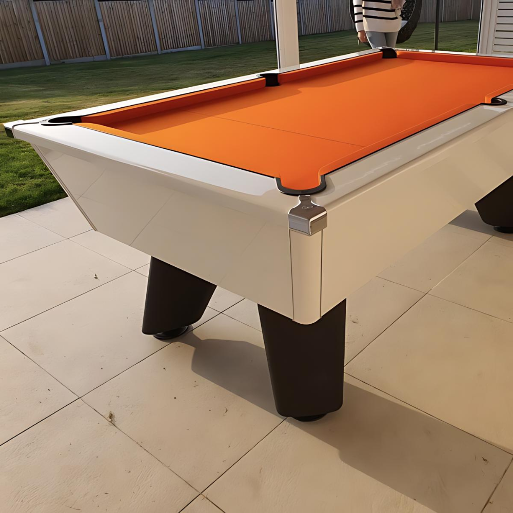 Cry Wolf Outdoor Pool Table | White | Elite Pro Orange Cloth