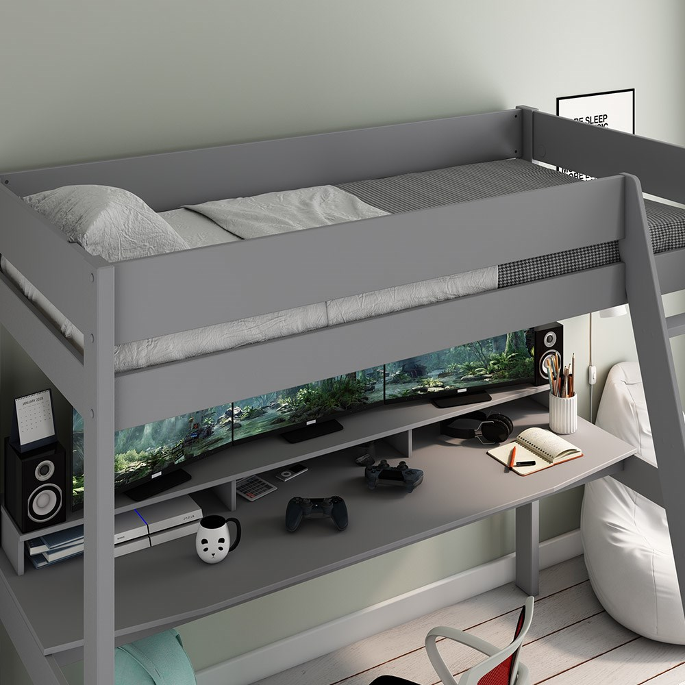 Kids Avenue Estella Grey High Sleeper Gaming Bed