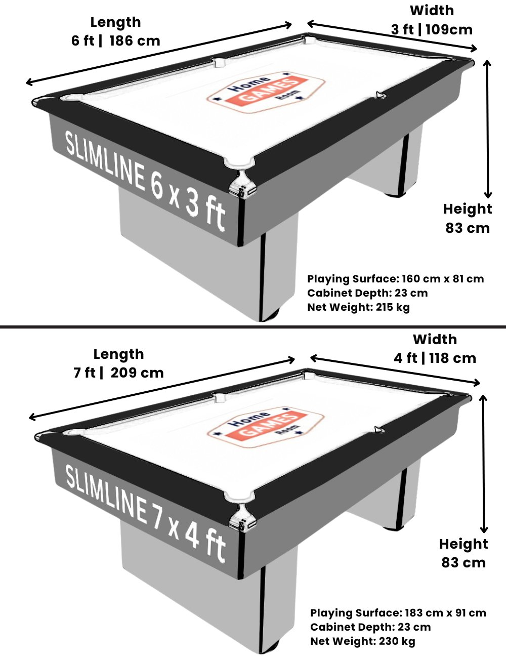 Classic Slimline Slate Bed Pool Table | Italian Grey