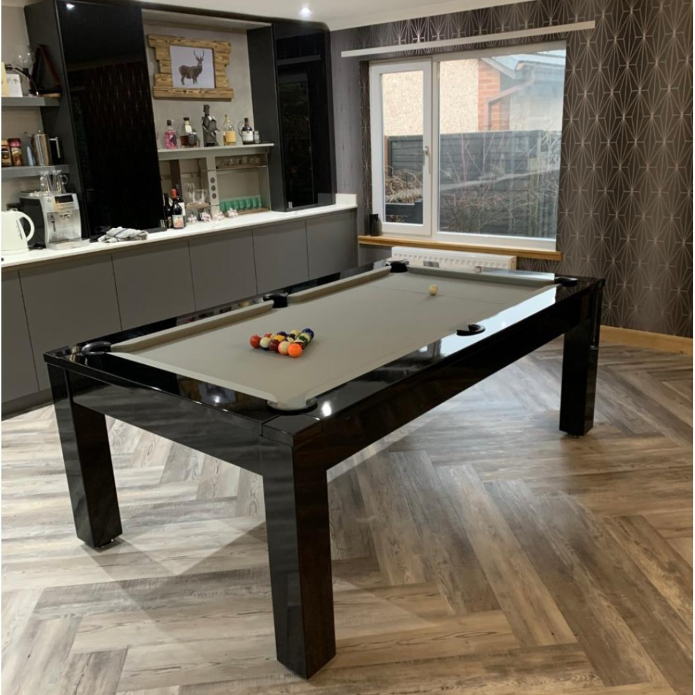 Solid Wood Slate Bed Pool Dining Table Black — Home Games Room