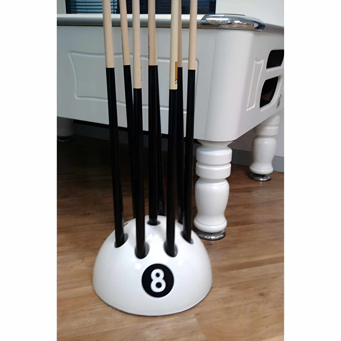 Stunning White 8 Ball Cue Stand & Rack for 9 Cues