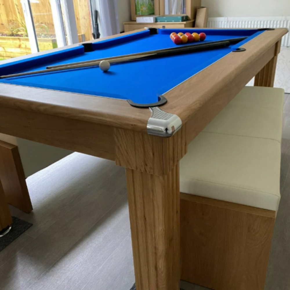 Gatley Traditional Pool Dining Table | Oak | Smart Royal Blue Cloth