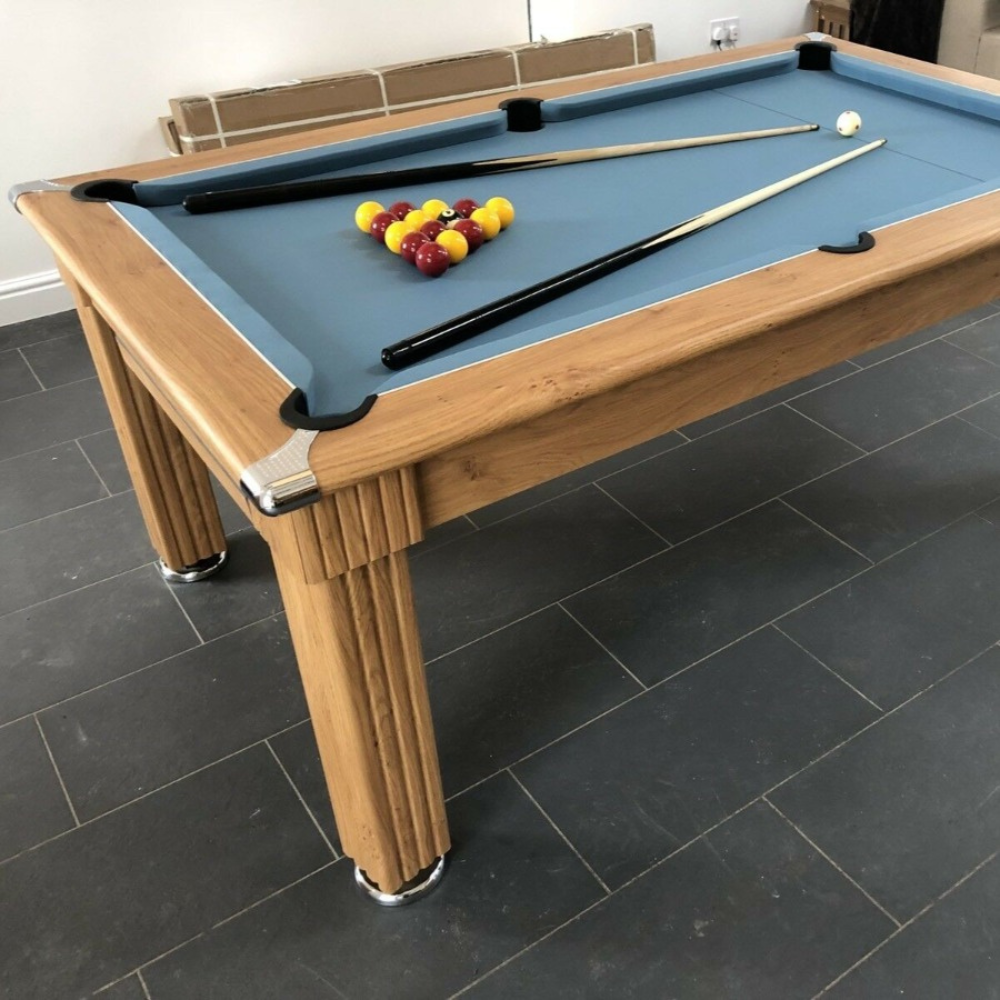 Gatley Traditional Pool Dining Table | Oak | Smart Powder Blue Cloth