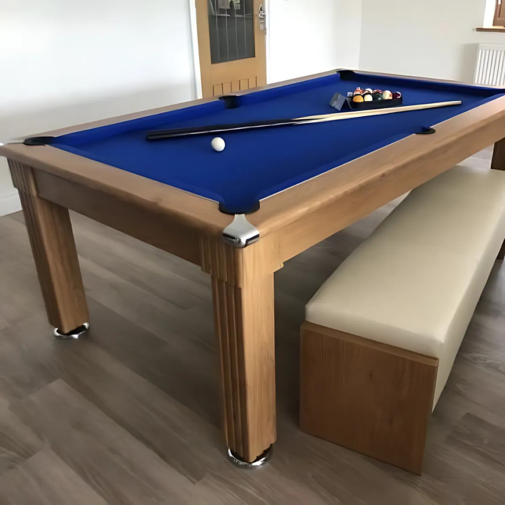 Gatley Traditional Pool Dining Table | Oak | Strachan Blue Cloth