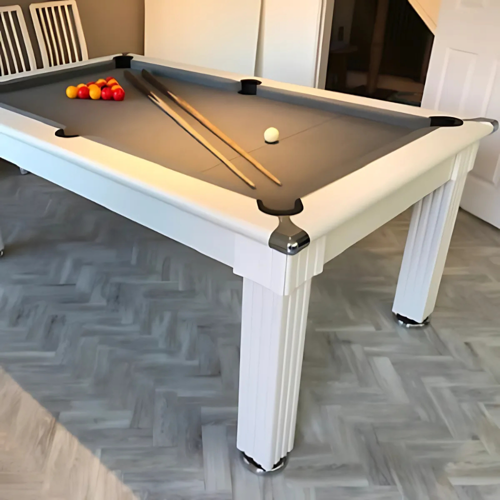 Gatley Traditional Pool Dining Table | White | Strachan Grey Cloth