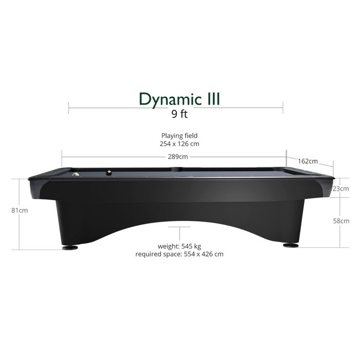 Dynamic III American Slate Bed Pool Table Black- 8ft & 9ft