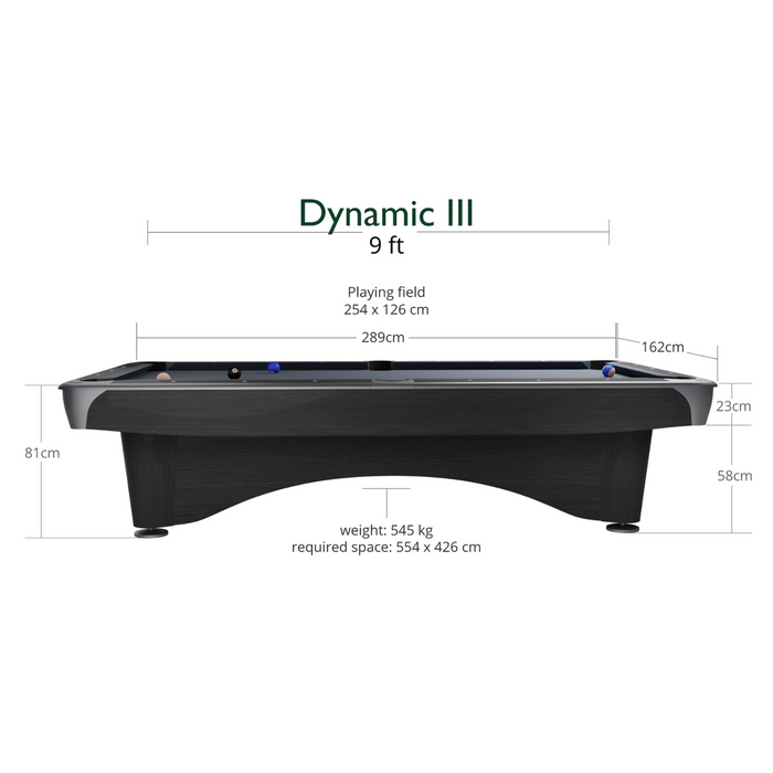 Dynamic III American Slate Bed Pool Table Grey - 9ft