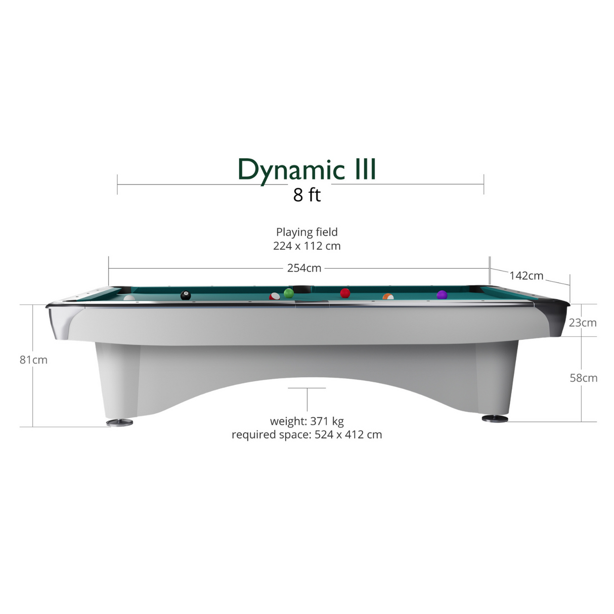 Dynamic III American Slate Bed Pool Table White - 8ft & 9ft