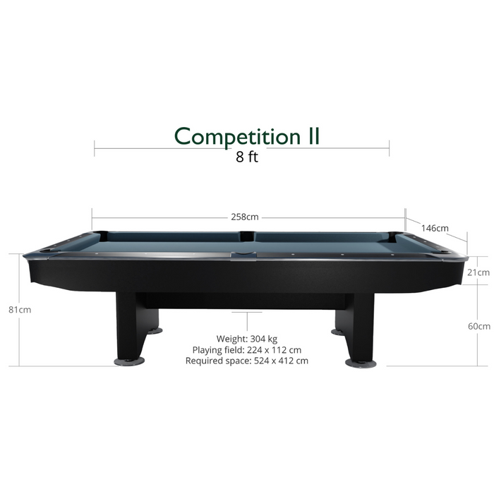 Dynamic Competition II American Slate Bed Pool Table Black- 8ft & 9ft