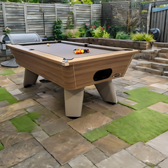 Cry Wolf Outdoor Pool Table | Driftwood | Elite Pro Bankers Grey Cloth