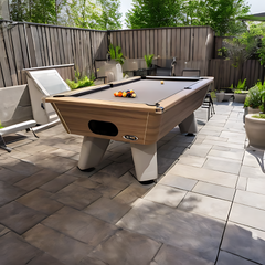 Cry Wolf Outdoor Pool Table | Driftwood | Elite Pro Bankers Grey Cloth