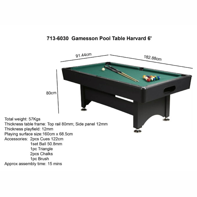 Gamesson Harvard Pool Table 6ft & 7ft