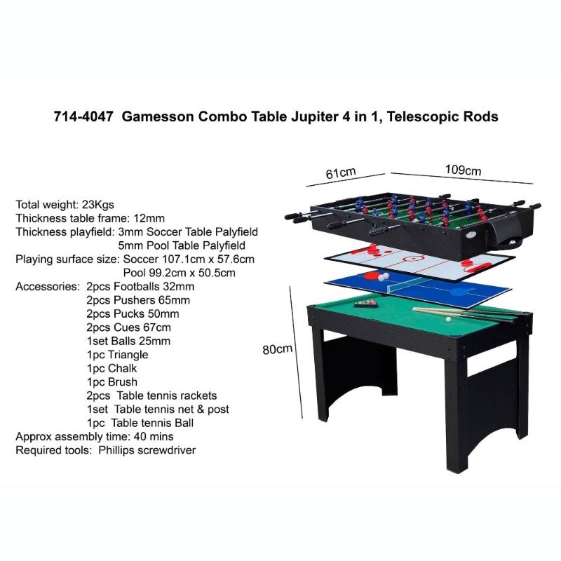 Gamesson Jupiter 4 Foot 4-In-1 Multi Games Table