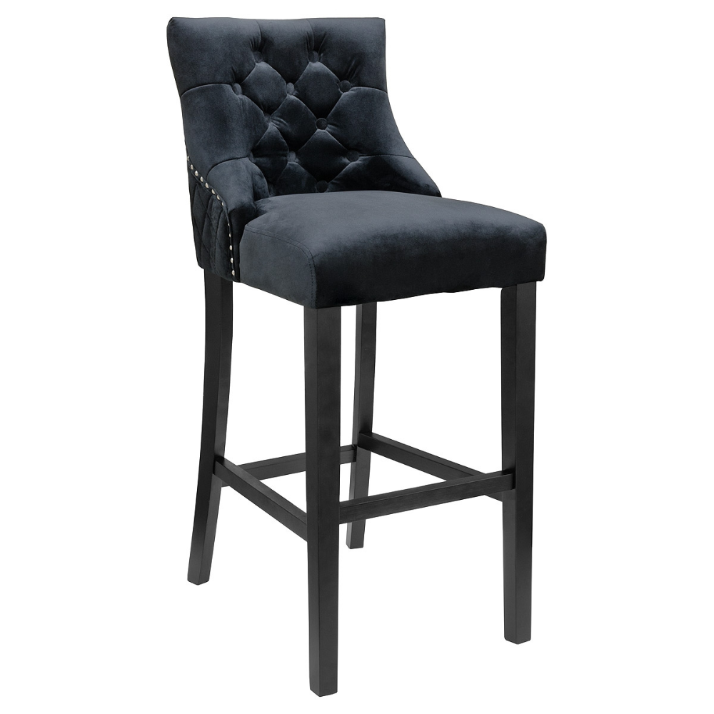 Febland Victoria Bar Stool Luxurious Velvet Black Wooden Frame Fabric FW1117